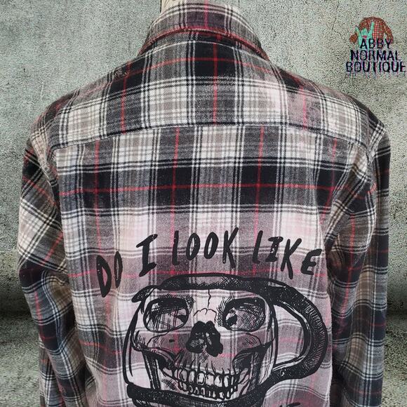 Custom Flannel Shirt, Gothic Skull Coffee Pot Grunge Button-Up Medium - Picture 3 of 11